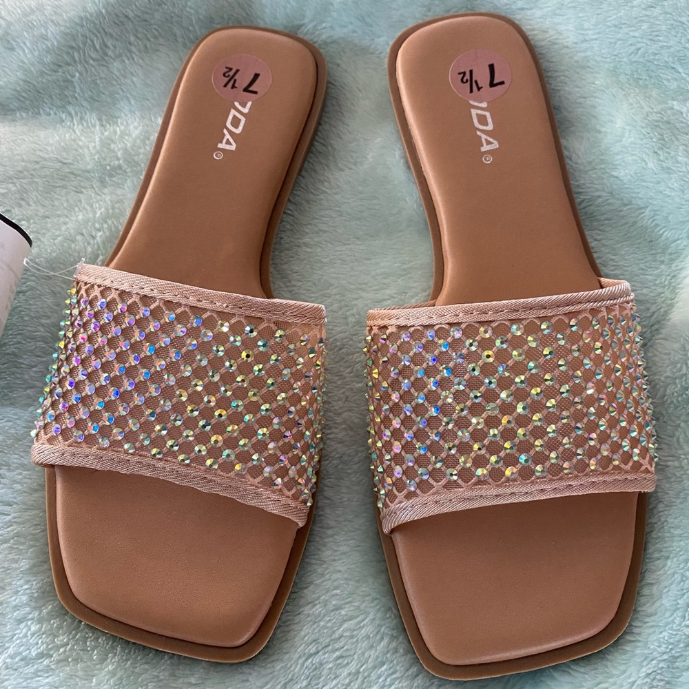 Soda rhinestone iridescent mermaid sandals